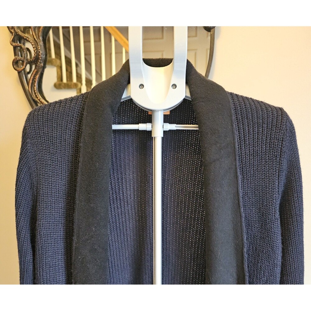 Tory Burch Long Cardigan Women's L Navy Wool Blend Open Front Sweater Coatigan - Picture 8 of 8